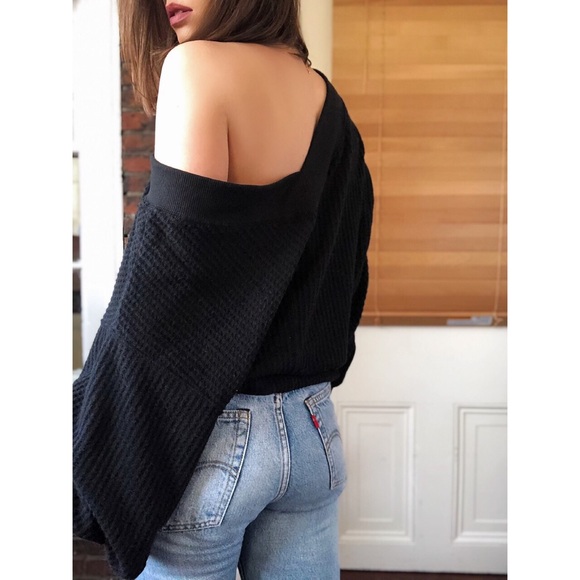 Last 1✨Mila Black Waffle Knit off the Shoulder Top - Picture 5 of 8